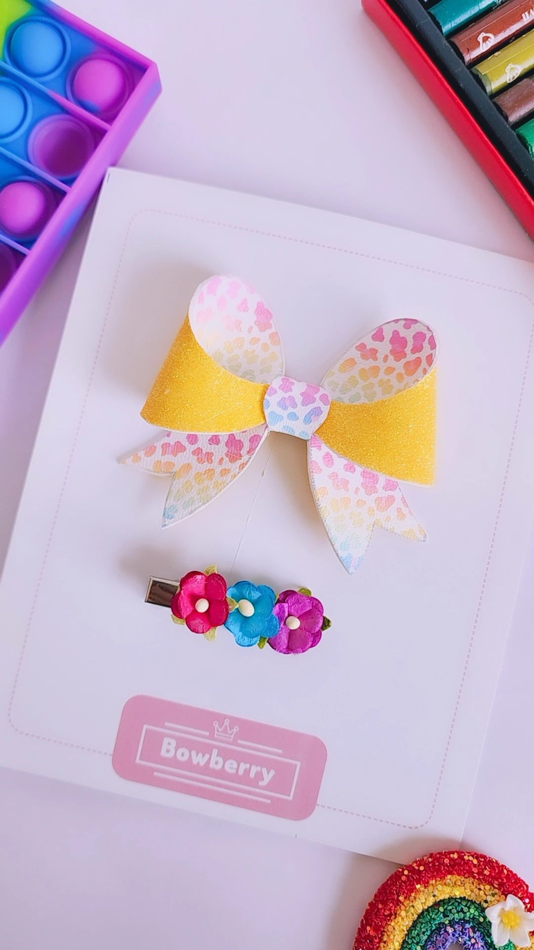 Yellow Rainbow Sweetheart Bow