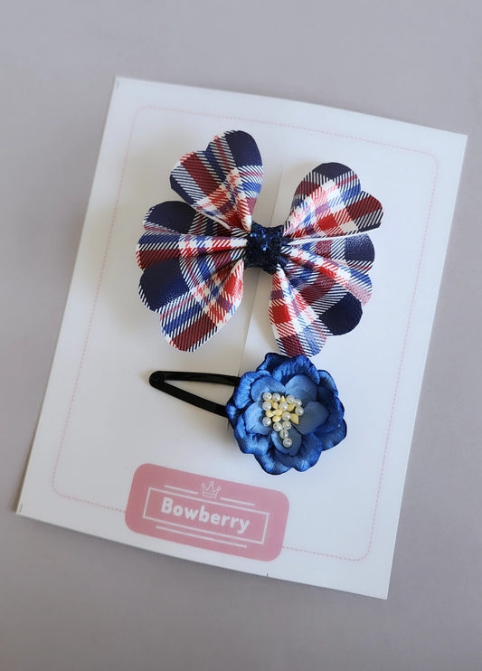 Blue Tartan Bow Set