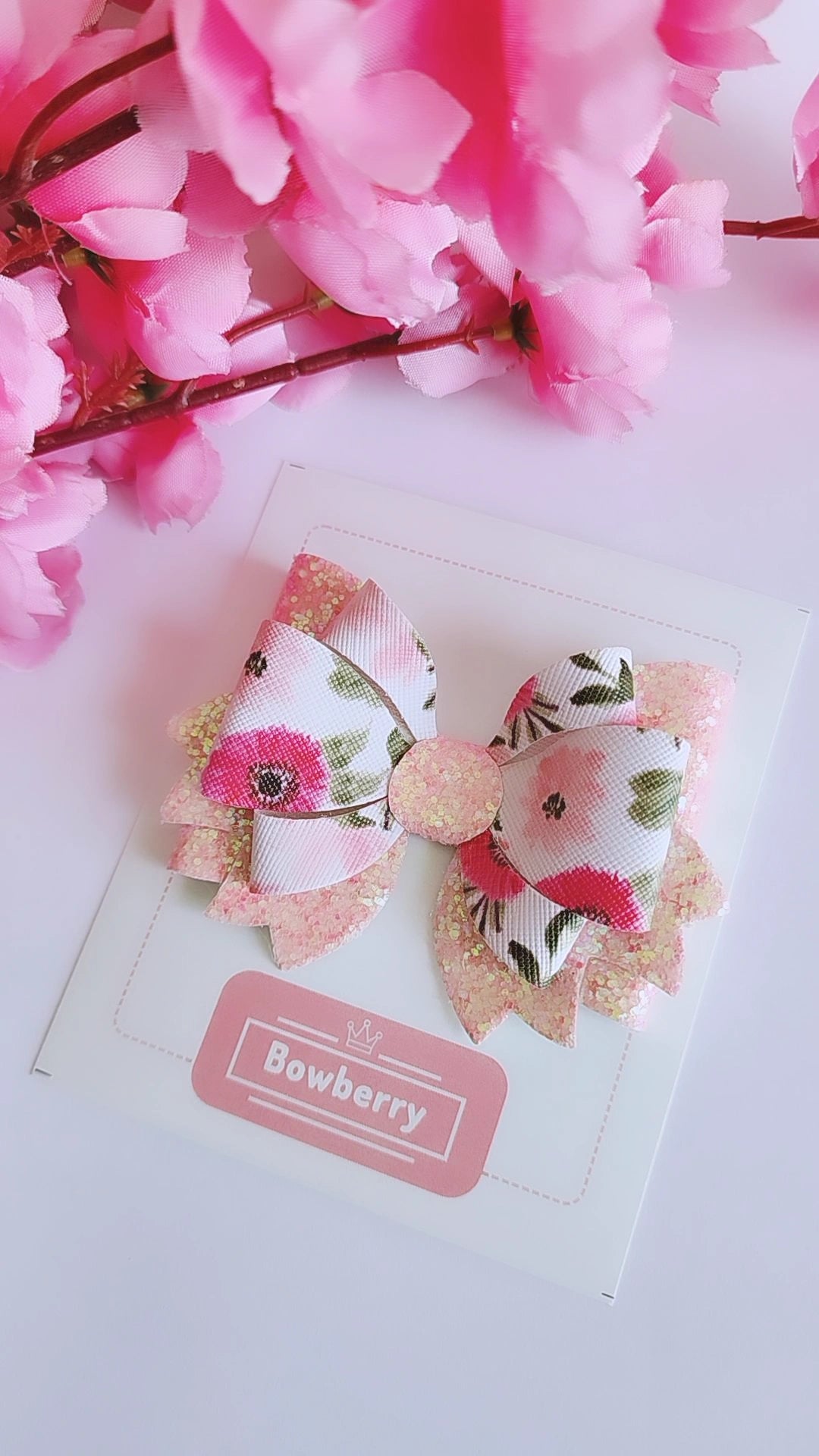 Peachy Floral bow clip