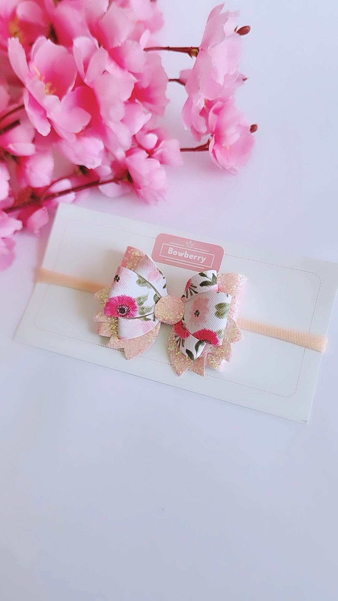 Peachy floral bow headband