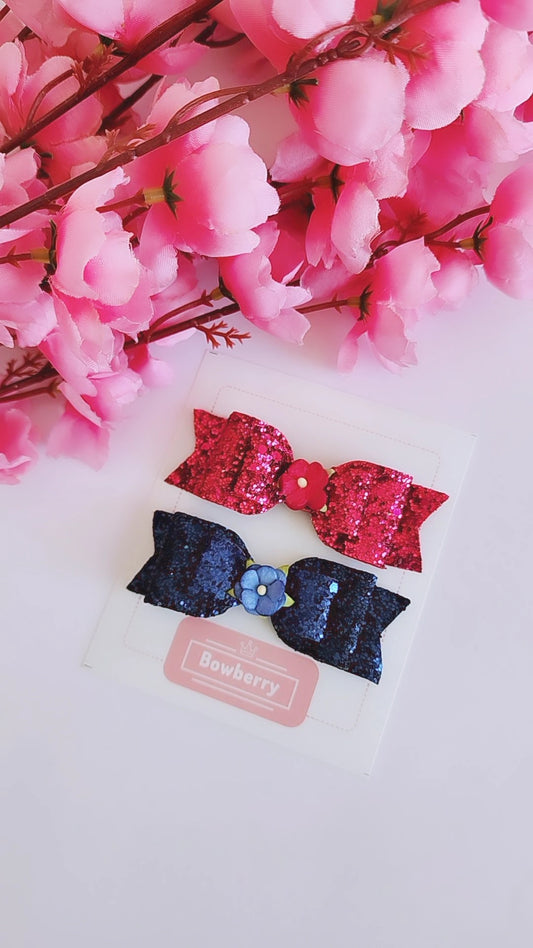 Pink- Blue Piggy bow set