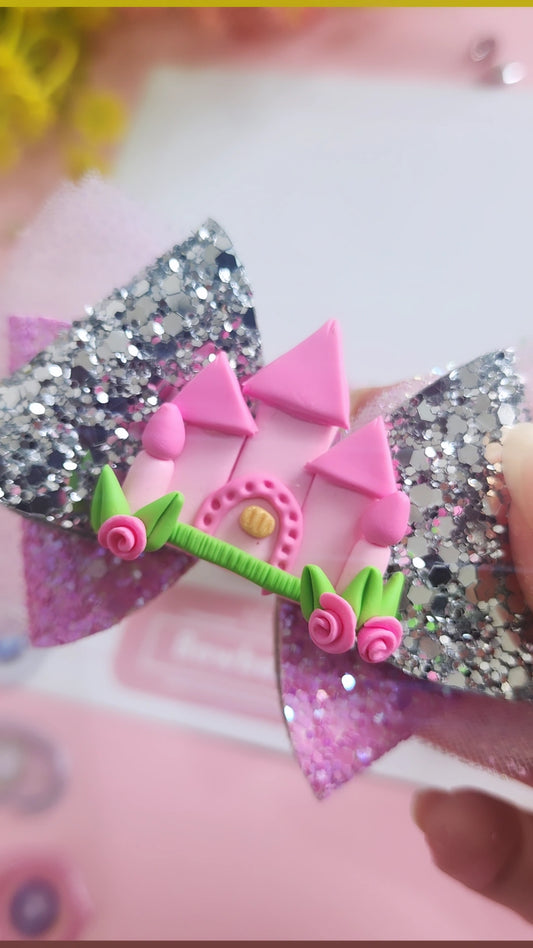 Pink Castle Bow Clip Set