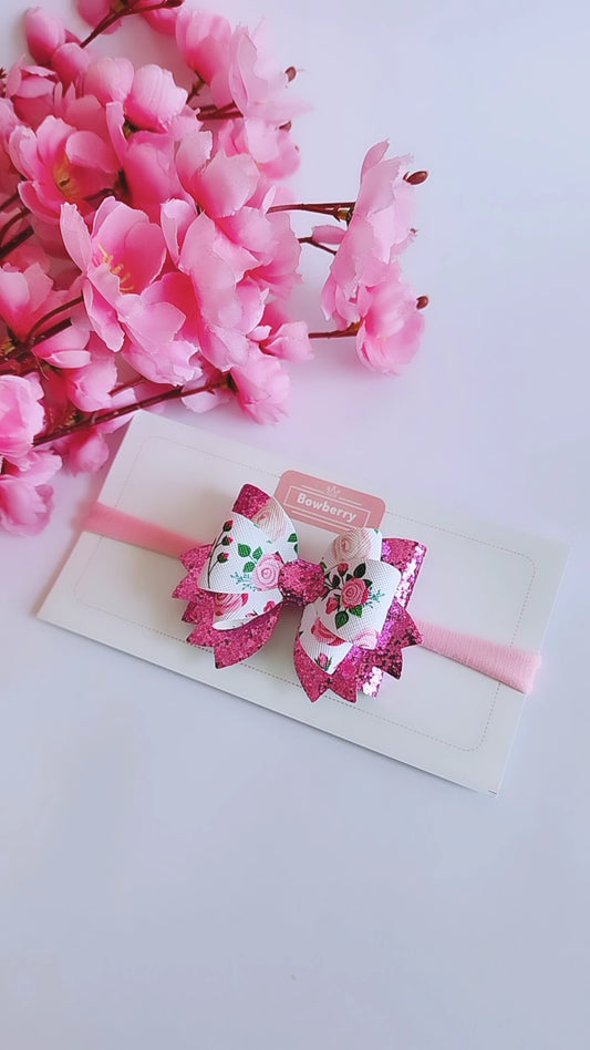 Pink Floral bow headband