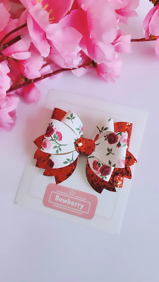 Red Floral bow clip